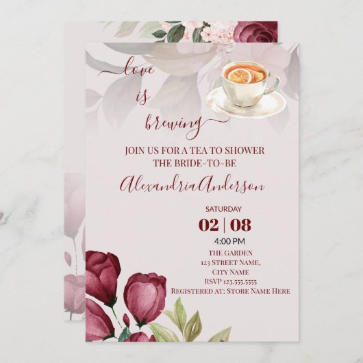 Liebe Braut Brautparty Aquarellfarben Rose Inv Einladung (Vorne/Hinten)