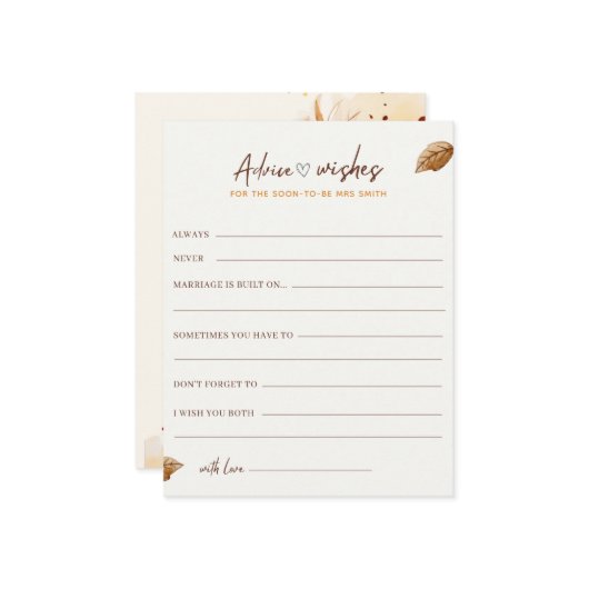 Liebe braut Brautparty Beratung und Wünsche Mitteilungskarte (Vorderseite/Rückseite Beispiel)