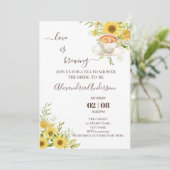 Liebe braut Brautparty Grünpflanzen Sonnenblumen Einladung (Stehend Vorderseite)