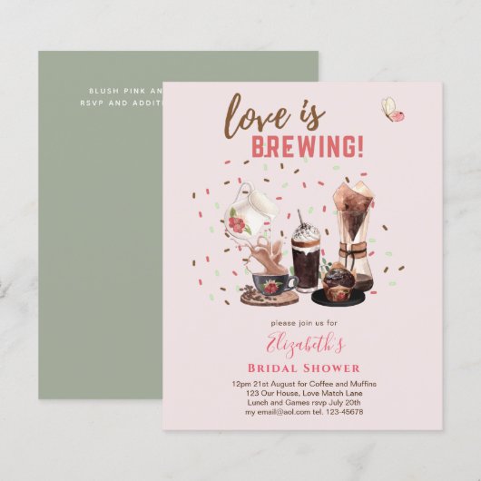 Liebe Braut BRAUTPARTY Kaffeetüftel INVIT (Vorne/Hinten)