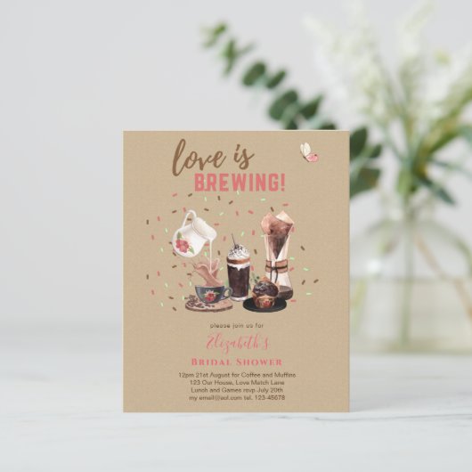 Liebe Braut BRAUTPARTY Kaffeetüftel INVIT (Stehend Vorderseite)