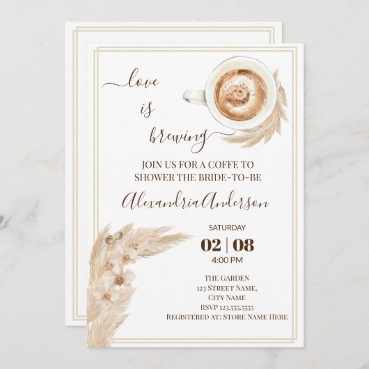 Liebe braut Brautparty Pampa Grass Invitati Einladung (Vorne/Hinten)