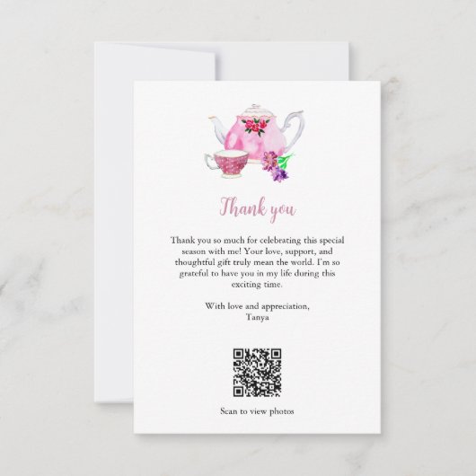 Liebe Braut Brautparty Tee Party QR Code Dankeskarte (Vorderseite)
