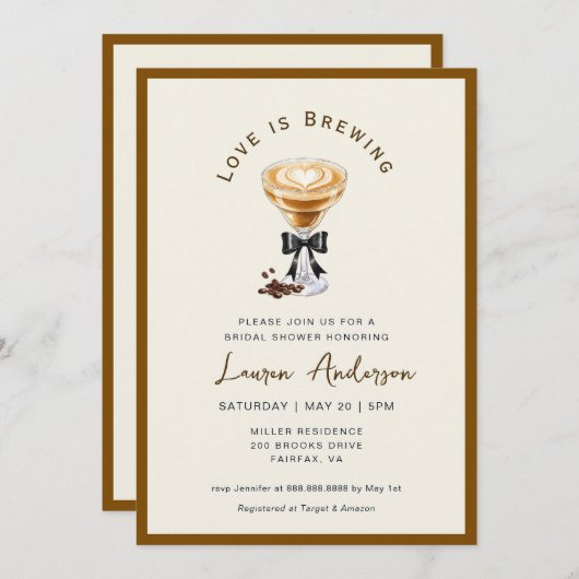 Liebe braut Coffee Brautparty in Einladung (Vorne/Hinten)