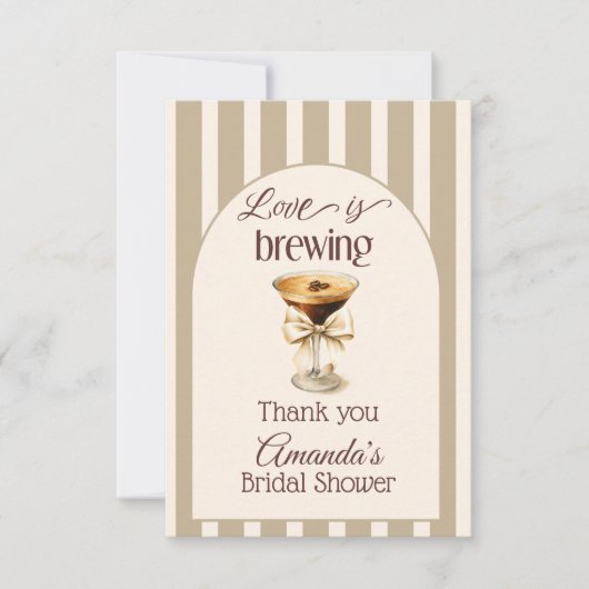 Liebe Braut Espresso Martini Bow Brautparty Dankeskarte (Vorderseite)