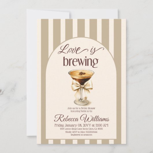 Liebe Braut Espresso Martini Bow Brautparty Einladung (Vorderseite)