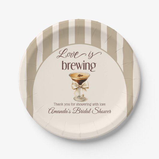 Liebe Braut Espresso Martini Bow Brautparty Pappteller (Vorderseite)