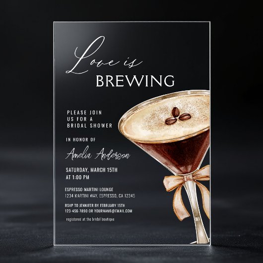 Liebe Braut Espresso Martini Brautparty Acryleinladungen