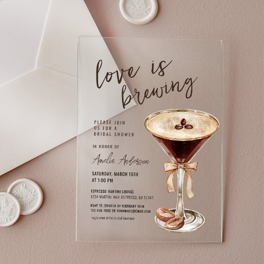 Liebe Braut Espresso Martini Brautparty Acryleinladungen
