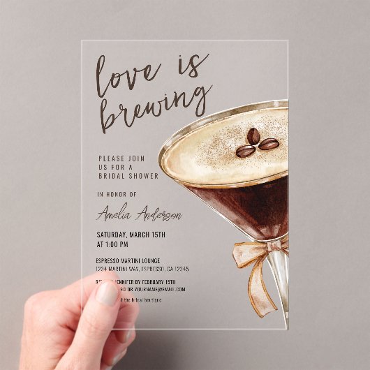 Liebe Braut Espresso Martini Brautparty Acryleinladungen (Insitu (Handheld))