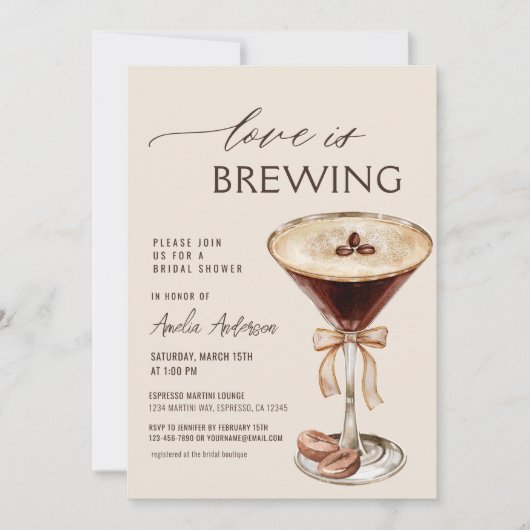 Liebe Braut Espresso Martini Brautparty Einladung (Vorderseite)