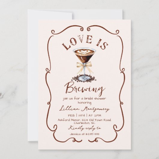 Liebe Braut Espresso Martini Brautparty Einladung (Vorderseite)