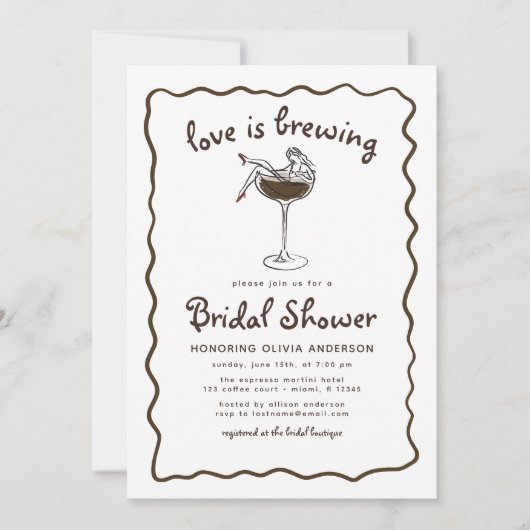 Liebe braut Espresso Martini Brautparty Einladung (Vorderseite)