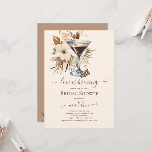 Liebe Braut Espresso Martini Brautparty Einladung (Vorderseite/Rückseite Beispiel)