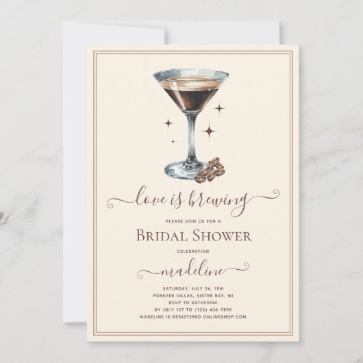 Liebe Braut Espresso Martini Brautparty Einladung (Vorderseite)