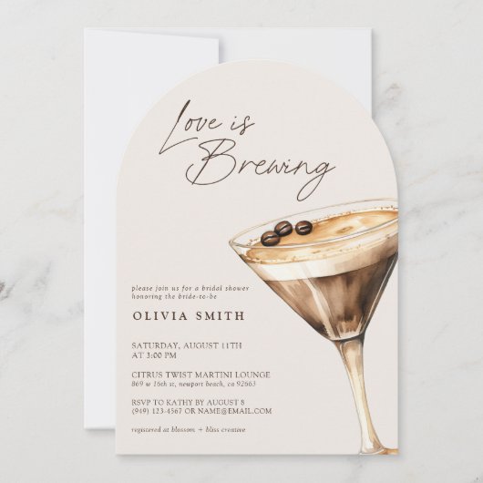 Liebe Braut Espresso Martini Brautparty Einladung (Vorderseite)