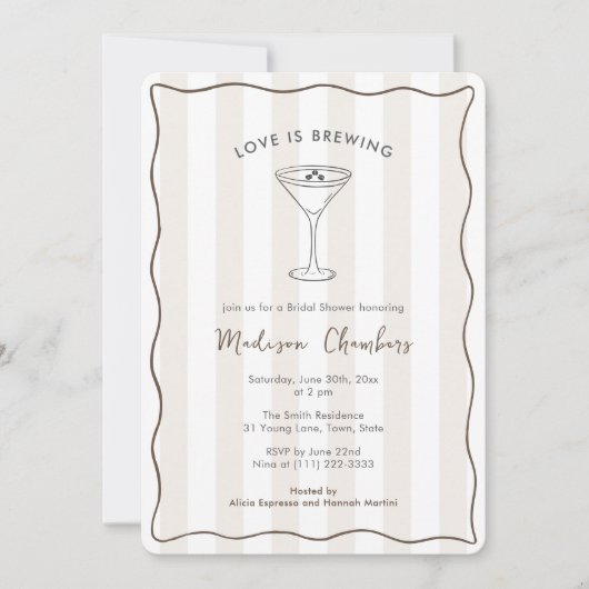 Liebe braut Espresso Martini Brautparty Einladung (Vorderseite)