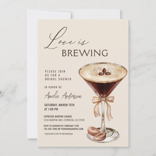 Liebe Braut Espresso Martini Brautparty Einladung (Vorderseite)
