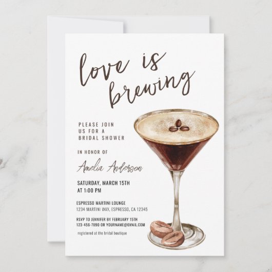 Liebe Braut Espresso Martini Brautparty Einladung (Vorderseite)