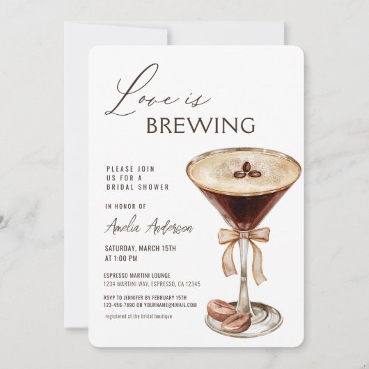 Liebe Braut Espresso Martini Brautparty Einladung (Vorderseite)