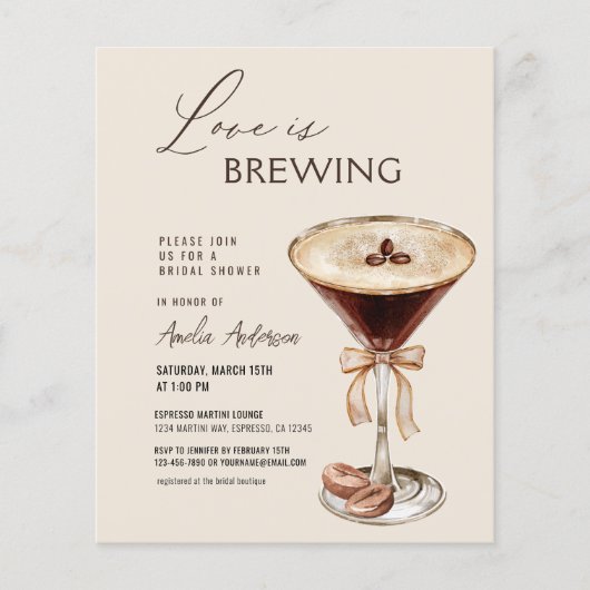 Liebe Braut Espresso Martini Brautparty Flyer (Vorne)