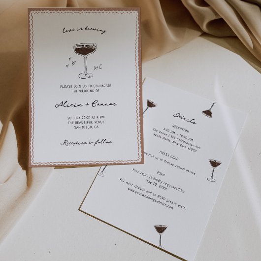 Liebe braut Espresso Martini Hochzeit Einladung
