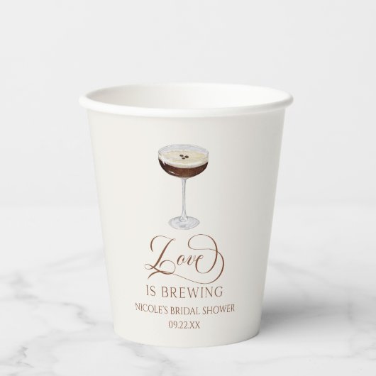 Liebe Braut Expresso Martini Brautparty Pappbecher (Vorderseite)