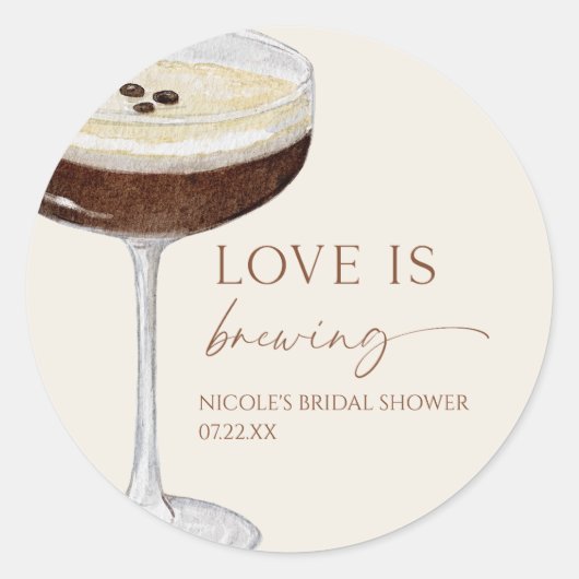 Liebe Braut Expresso Martini Brautparty Runder Aufkleber (Vorderseite)
