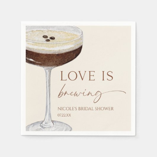 Liebe Braut Expresso Martini Brautparty Serviette (Vorderseite)