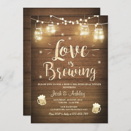 Liebe braut Grillen Probe Brautparty Holz Einladung (Vorne/Hinten)