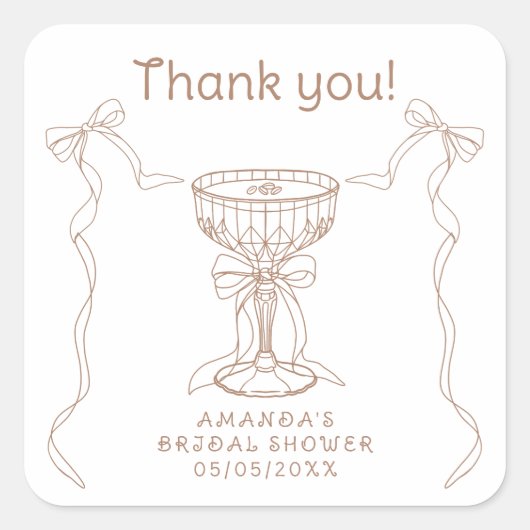 Liebe braut Hand Drawn Danke Quadratischer Aufkleber (Vorderseite)