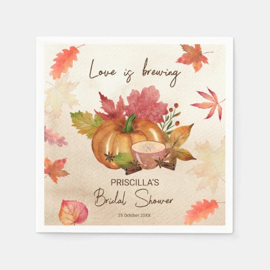 Liebe braut Herbst Brautparty Serviette (Vorderseite)