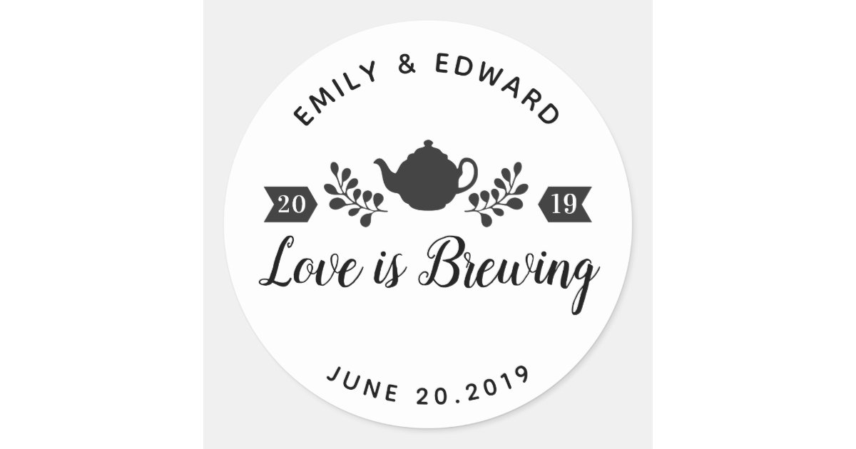 Liebe braut HochzeitsTeeBevorzugungsLogo Runder Aufkleber Zazzle.de