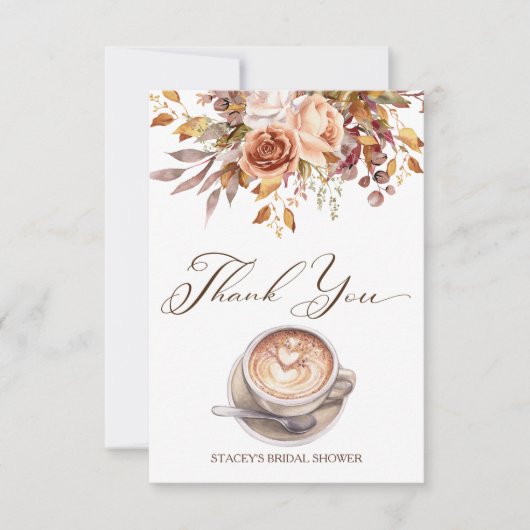 Liebe braut Kaffee fallen Brautparty Dankeskarte (Vorderseite)