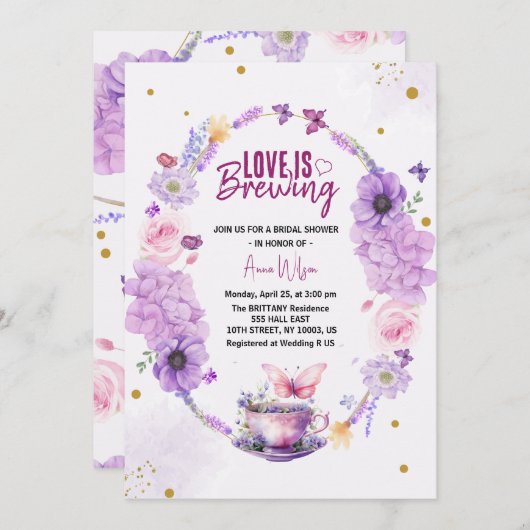 Liebe braut Lila-Lavendel-Brautparty Einladung (Vorne/Hinten)