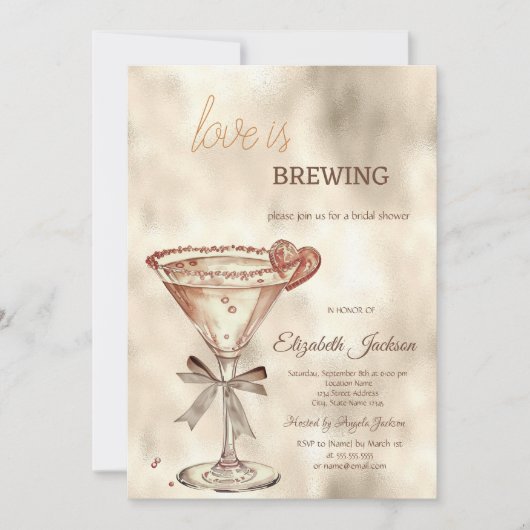 Liebe braut Martini Glitzer Tropfen Einladung (Vorderseite)