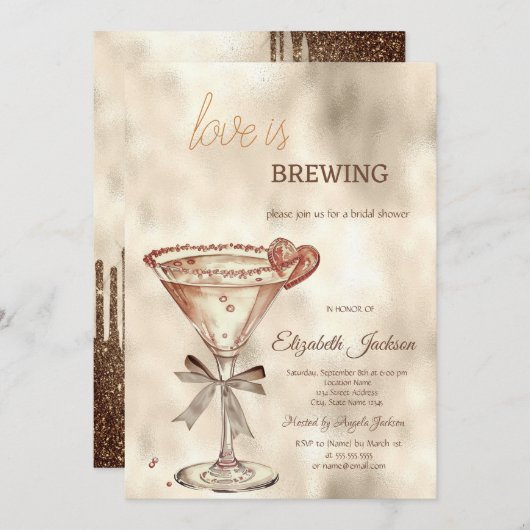 Liebe braut Martini Glitzer Tropfen Einladung (Vorne/Hinten)