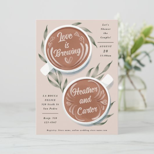 Liebe Braut Mocha Latte Coffee Couple Dusche Einladung (Stehend Vorderseite)