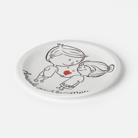 Liebe Braut, Personalisierte Schwarz-weiße Hochzei Pappteller (Schrägansicht)