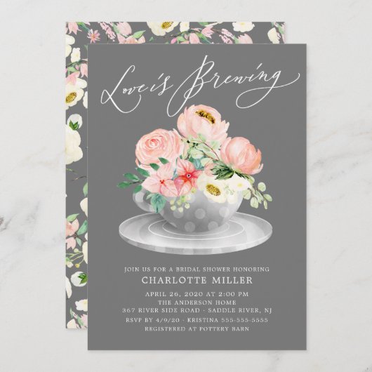 Liebe braut Pink Bridal Teedusche Einladung (Vorne/Hinten)