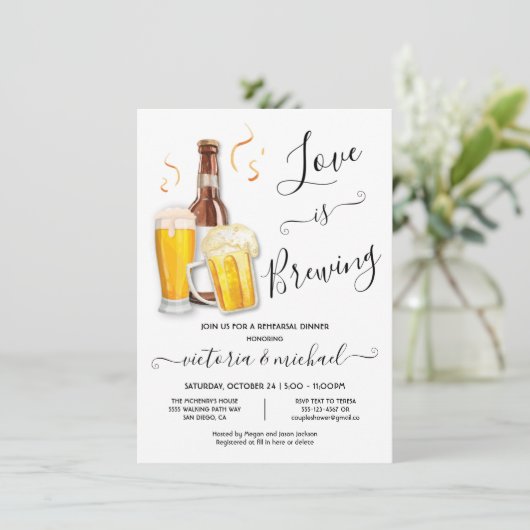 Liebe braut Probe Dinner Beer Einladung (Stehend Vorderseite)