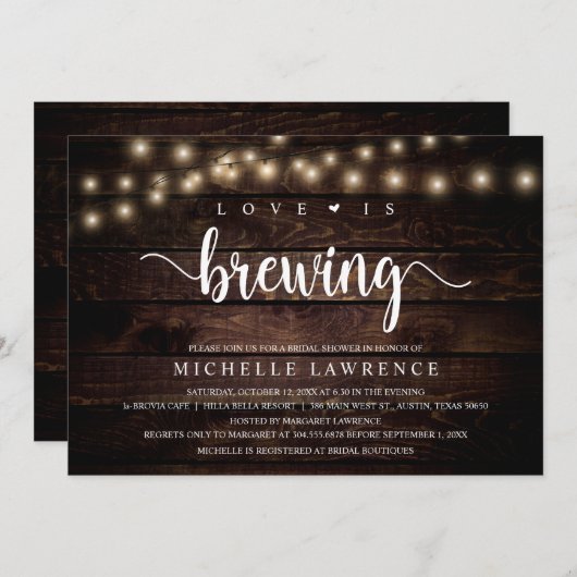 Liebe braut, Rustikale Brautparty Feier Einladung (Vorne/Hinten)