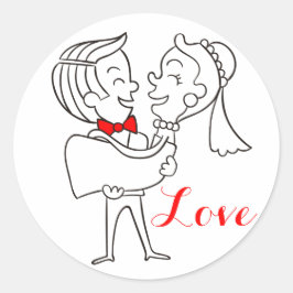 Liebe Braut und Groom Hochzeit rot, schwarz und we Runder Aufkleber