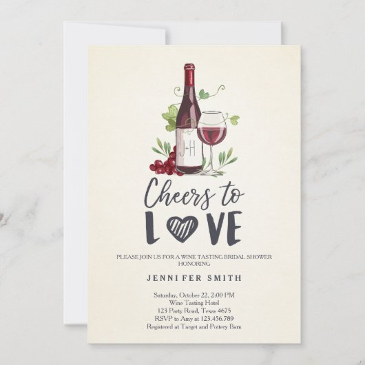 Liebe Brautparty laden Weinprobe ein Einladung (Vorderseite)