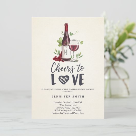 Liebe Brautparty laden Weinprobe ein Einladung (Stehend Vorderseite)
