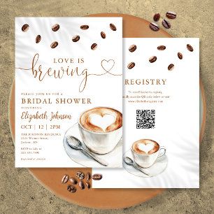 Liebe Brautparty mit QR-Code für Coffee von Love I Einladung