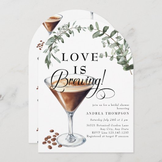 Liebe Brechen | Espresso | Martini | BRAUTPARTY Einladung (Vorne/Hinten)