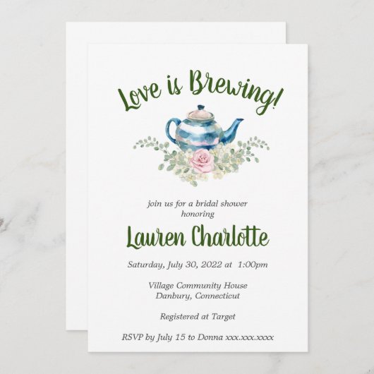 Liebe bricht | Bridal Baby Dusche | Tee-Party Einladung (Vorne/Hinten)