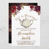 Liebe bricht | Burgundy Tea Brautparty Einladung (Vorne/Hinten)