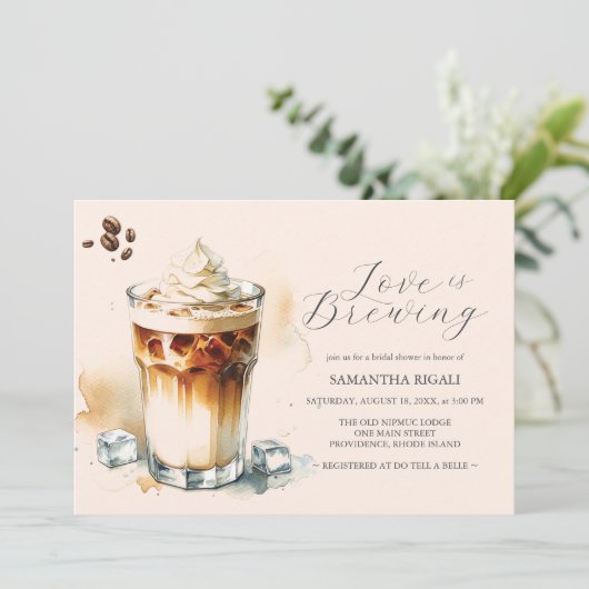 Liebe bricht Einladungen Iced Coffee Brautparty (Stehend Vorderseite)